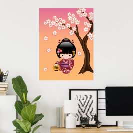 Sakura Kokeshi Pop - Geisha Meisje op Perzik Poster