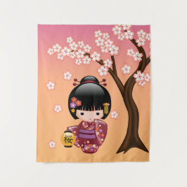 Sakura Kokeshi Pop - Geisha Meisje op Perzik Wandkleed