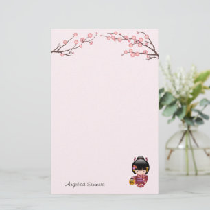 Sakura kokeshi pop schattig geisha meisje roze briefpapier