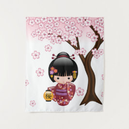 Sakura Kokeshi Pop - Schattig Japanse Geisha Meisj Wandkleed