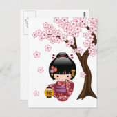 Sakura Kokeshi-pop - Schattige Geisha Beterschap Briefkaart (Voorkant / Achterkant)