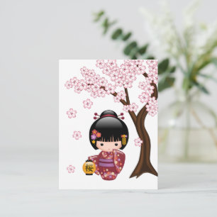 Sakura Kokeshi Pop - Schattige Geisha Beterschap Briefkaart