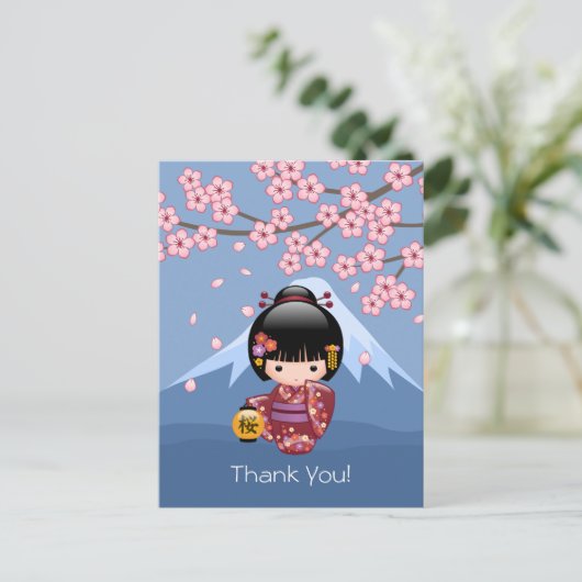 Sakura Kokeshi-pop - Schattige Geisha Dank U Briefkaart (Staand voorkant)