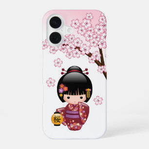 Sakura Kokeshi Pop - Schattige Japanse Geisha Meis iPhone 16 Hoesje