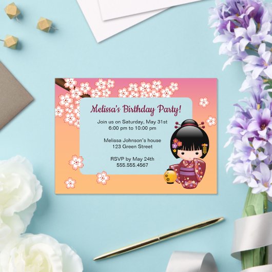 Sakura Kokeshi Transparante Venster Verjaardag Per Acryl Uitnodigingen (Insitu (Huwelijk))