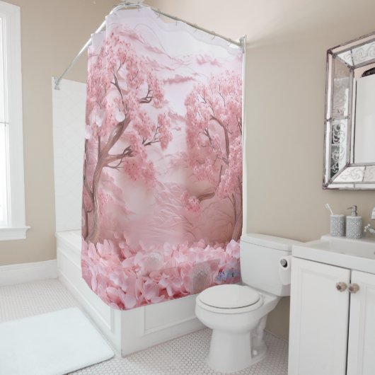 Sakura lente bloemen zonsondergang Douche Gordijn (In situ)