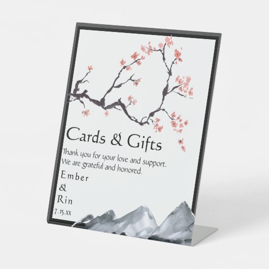 Sakura Mountain | Casual grenskaarten en -cadeaus Reclamebord Met Voetstuk (Voorkant)