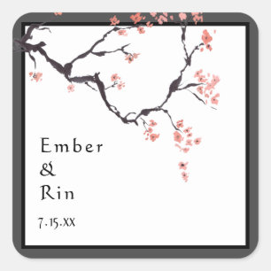 Sakura Mountain   Casual grensstekker Vierkante Sticker