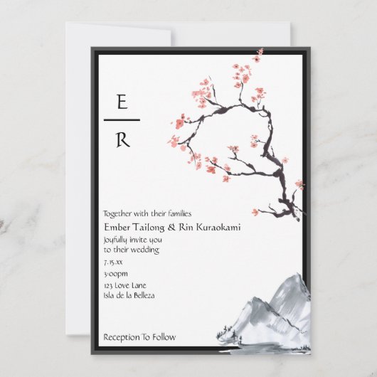 Sakura Mountain | Casual Monogram Bd Weddenschap Kaart (Voorkant)