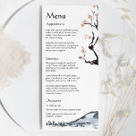 Sakura Mountain | Menu Casual weddenschappen<br><div class="desc">Deze sakura-berg | Het casual trouwflatmenu is perfect voor uw casual moderne, minimalistische bruiloft. Dit ontwerp kenmerkt sakura-boom met kersbloesems, waterverf bergen en eenvoudige kalligrafie om je bruiloft speciaal te maken in de lente, zomer, herfst of winter. Geef ons alstublieft de vrijheid om ons vragen te stellen over dit ontwerp....</div>