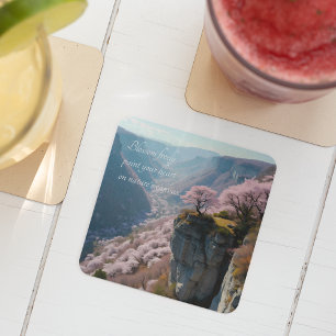 Sakura Mountain Valley Vista - Anime Landscape Kartonnen Onderzetters