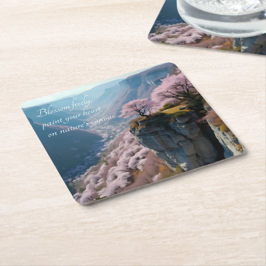 Sakura Mountain Valley Vista - Anime Landscape Kartonnen Onderzetters (Schuin)