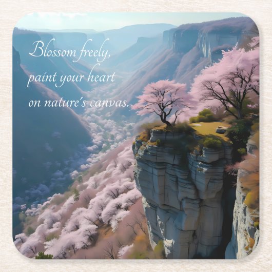 Sakura Mountain Valley Vista - Anime Landscape Kartonnen Onderzetters (Voorkant)