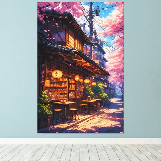 Sakura no Machikado - Cherry Blossom Street Canvas Afdruk (Insitu (Houten vloer))
