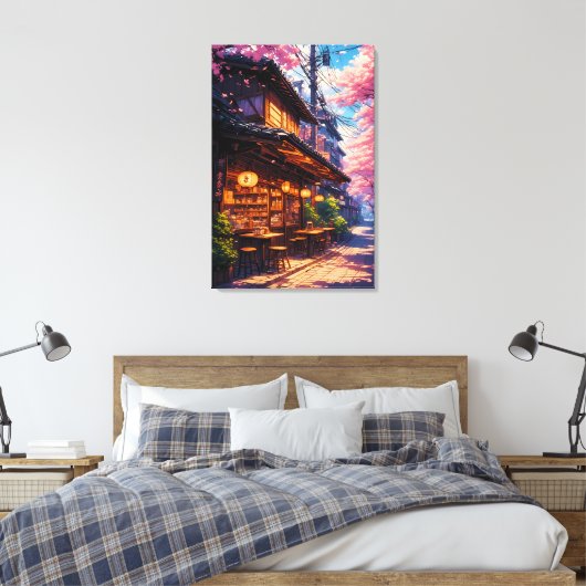 Sakura no Machikado - Kersenbloesemstraat Canvas Afdruk (Insitu (Slaapkamer))