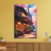 Sakura no Machikado - Kersenbloesemstraat Canvas Afdruk (Insitu (Woonkamer))