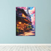 Sakura no Machikado - Kersenbloesemstraat Canvas Afdruk (Insitu (Houten vloer))