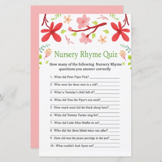 Sakura Nursery Rhyme Quiz baby shower game (Voorkant / Achterkant)