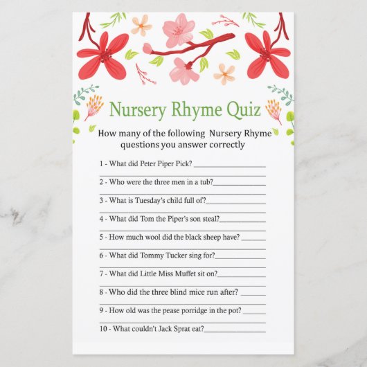 Sakura Nursery Rhyme Quiz baby shower game (Voorkant)
