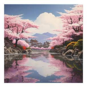 Sakura over River Banks Foto Afdruk
