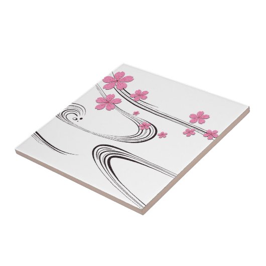 Sakura over rivier - Japans ontwerp Tegeltje (Zijkant)