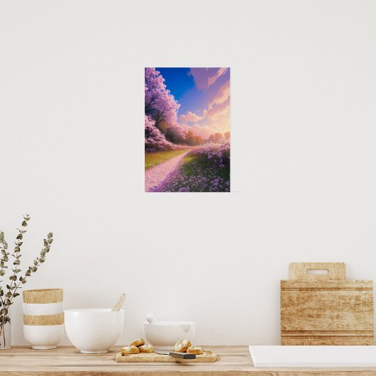 Sakura-overdekt pad poster (Keuken)