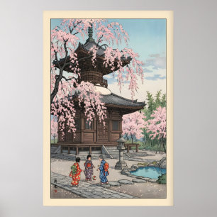 Sakura Pagode Kunstprint Vintage Japanse Tuin Poster