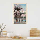 Sakura Pagode Kunstprint Vintage Japanse Tuin Poster (Keuken)