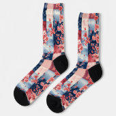Sakura Patchwork Soks met Blauwe en Roze Elegantie Sokken (Links)