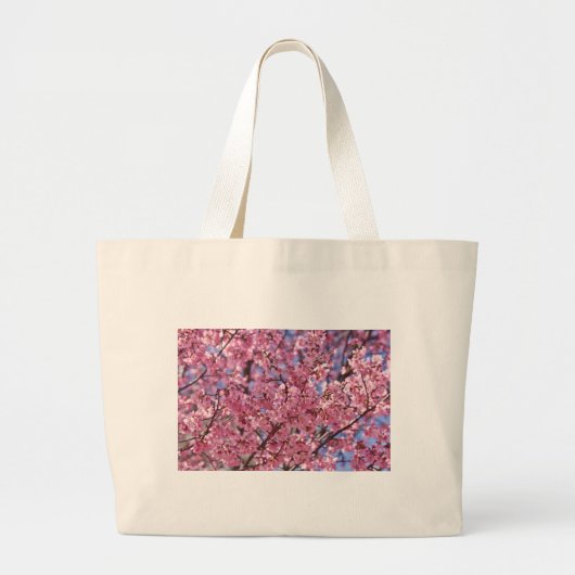 Sakura Pink Cherry Blossom Sky Grote Tote Bag (Voorkant)
