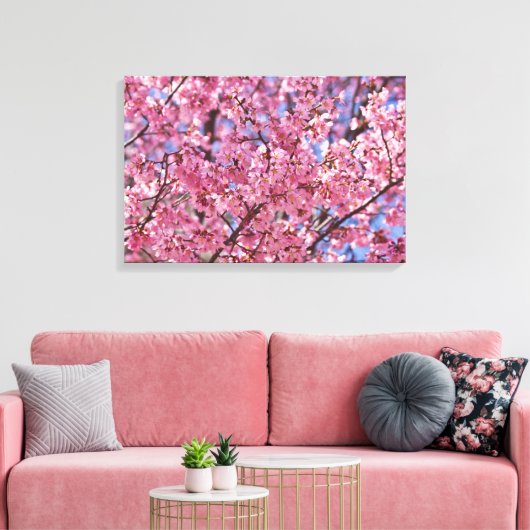 Sakura Pink Cherry Blossom Sky Poster Canvas Afdruk (Insitu (Woonkamer))