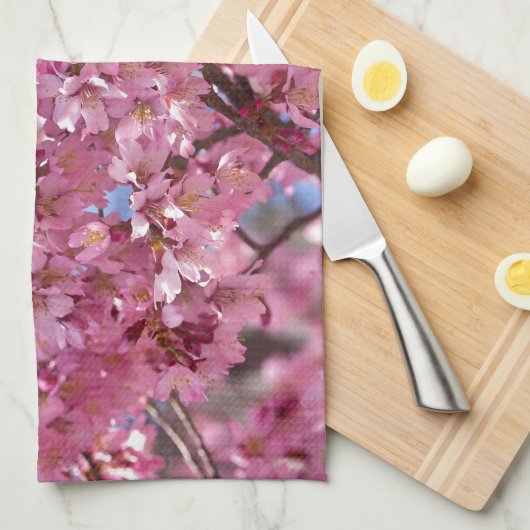 Sakura Pink Cherry Blossom Sky Theedoek (Quarter Fold)