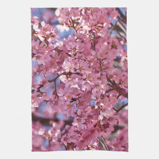 Sakura Pink Cherry Blossom Sky Theedoek (Verticaal)