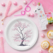 Sakura Pink Cherry Blossom Tree Waterverf Papieren Bordje (Feest)