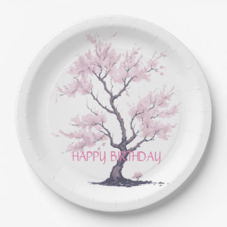 Sakura Pink Cherry Blossom Tree Waterverf Papieren Bordje