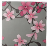 Sakura Pink - Japanse bloemen op donkergrijs Tegeltje (Voorkant)