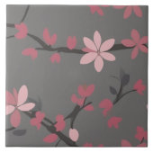 Sakura Pink - Japanse bloemen op donkergrijs Tegeltje (Voorkant)