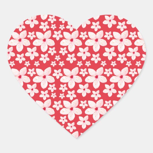 Sakura roze bloem naadloze patroon rode achtergron hart sticker (Voorkant)
