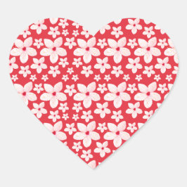 Sakura roze bloem naadloze patroon rode achtergron hart sticker