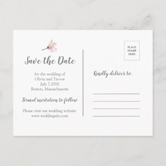 Sakura Roze Kersenbloesem Bruiloft Save the Date Aankondigingskaart (Achterkant)