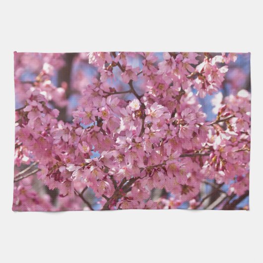 Sakura Roze Kersenbloesem Hemel Theedoek (Horizontaal)