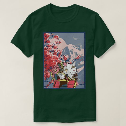 Sakura Samurai Cat Mountain Aesthetic Anime Japane T-shirt (Design voorkant)
