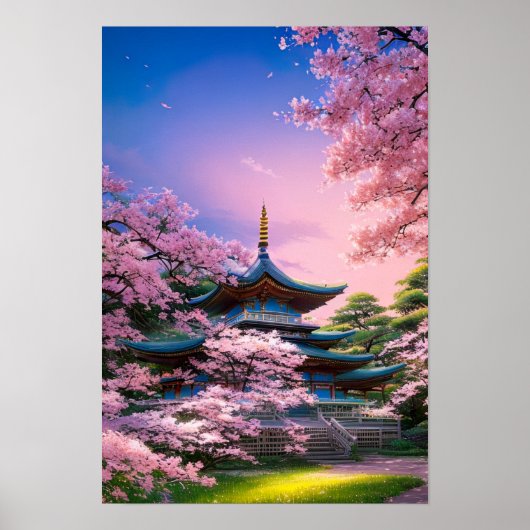 Sakura Sanctuary, traditionele tempel Poster (Voorkant)