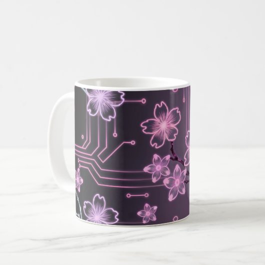 Sakura-Schaltkreise im Neon-Stil Koffiemok (Voorkant links)