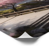 Sakura schilderij met pagode en rivier perfect poster (Hoek)