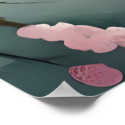 sakura schilderij roze japan pagode gebouw mistig poster (Hoek)