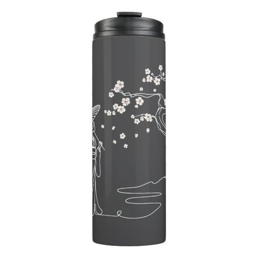 Sakura Serenity: Kimono Vrouw Thermische Tumbler Thermosbeker (Voorkant)