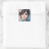Sakura Serenity Portret Vierkante Sticker (Tas)