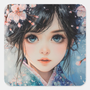 Sakura Serenity Portret Vierkante Sticker