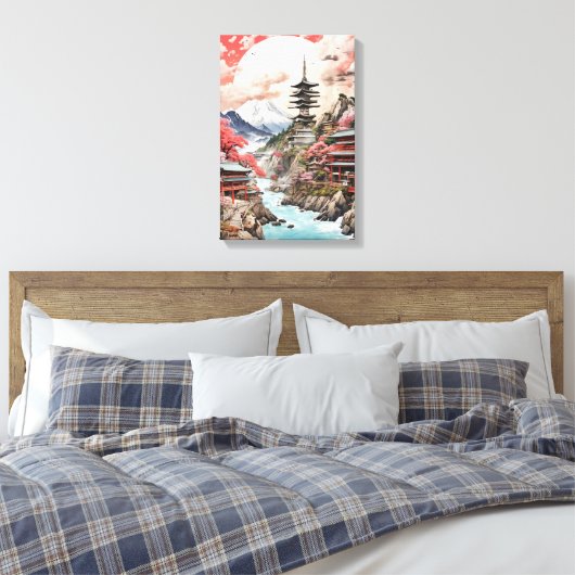 Sakura Serenity - Traditioneel Japans Landschap Canvas Afdruk (Insitu (Slaapkamer))